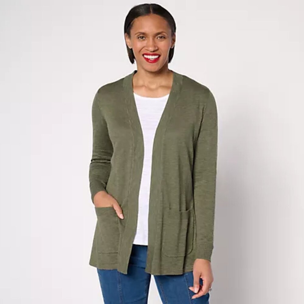 Denim & Co. Beach Petite Open Front Tunic Cardigan - Sz PM a682230